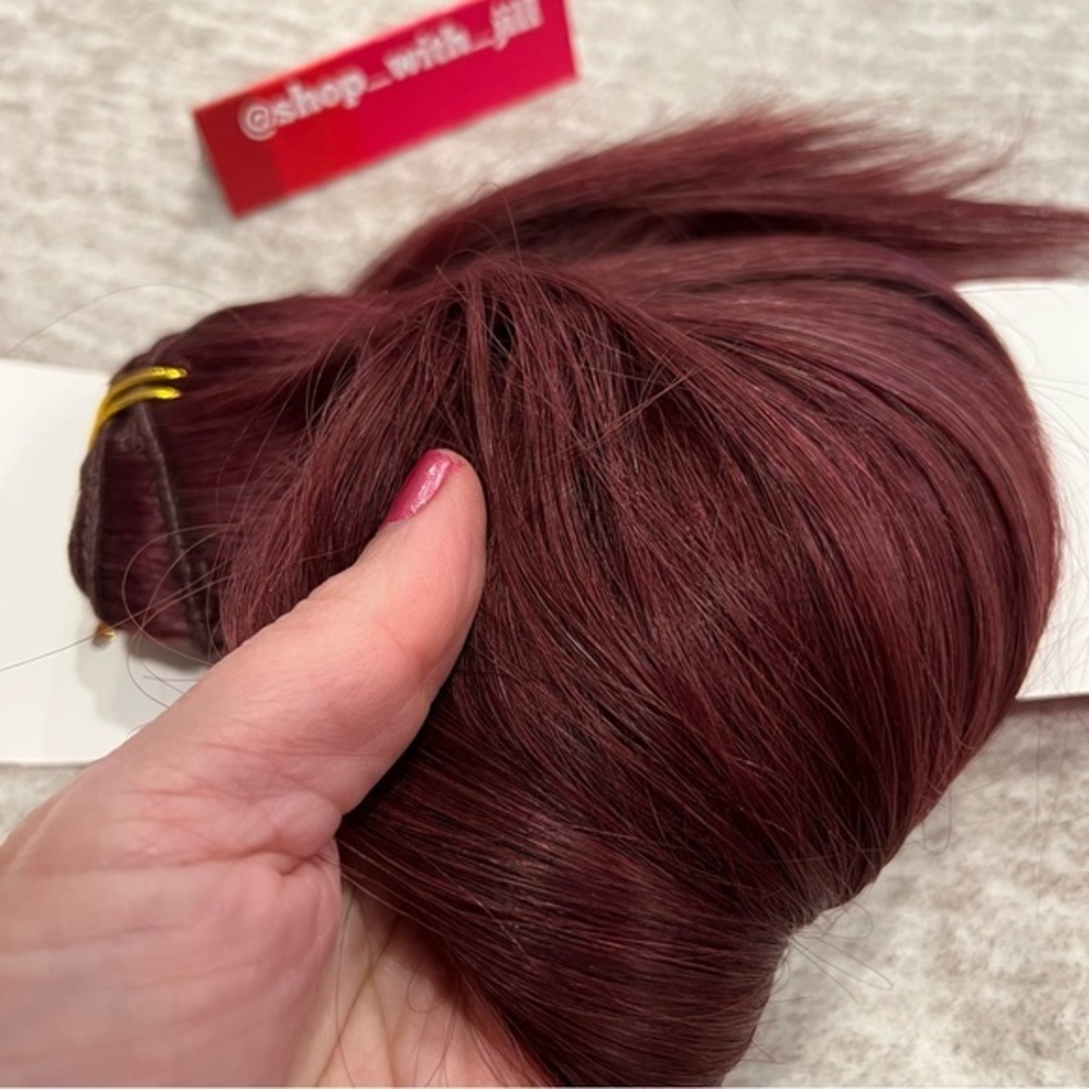 18” Burgundy #99J Lace Clip In 100% Human Hair Extensions Item#CA - Picture 3 of 17